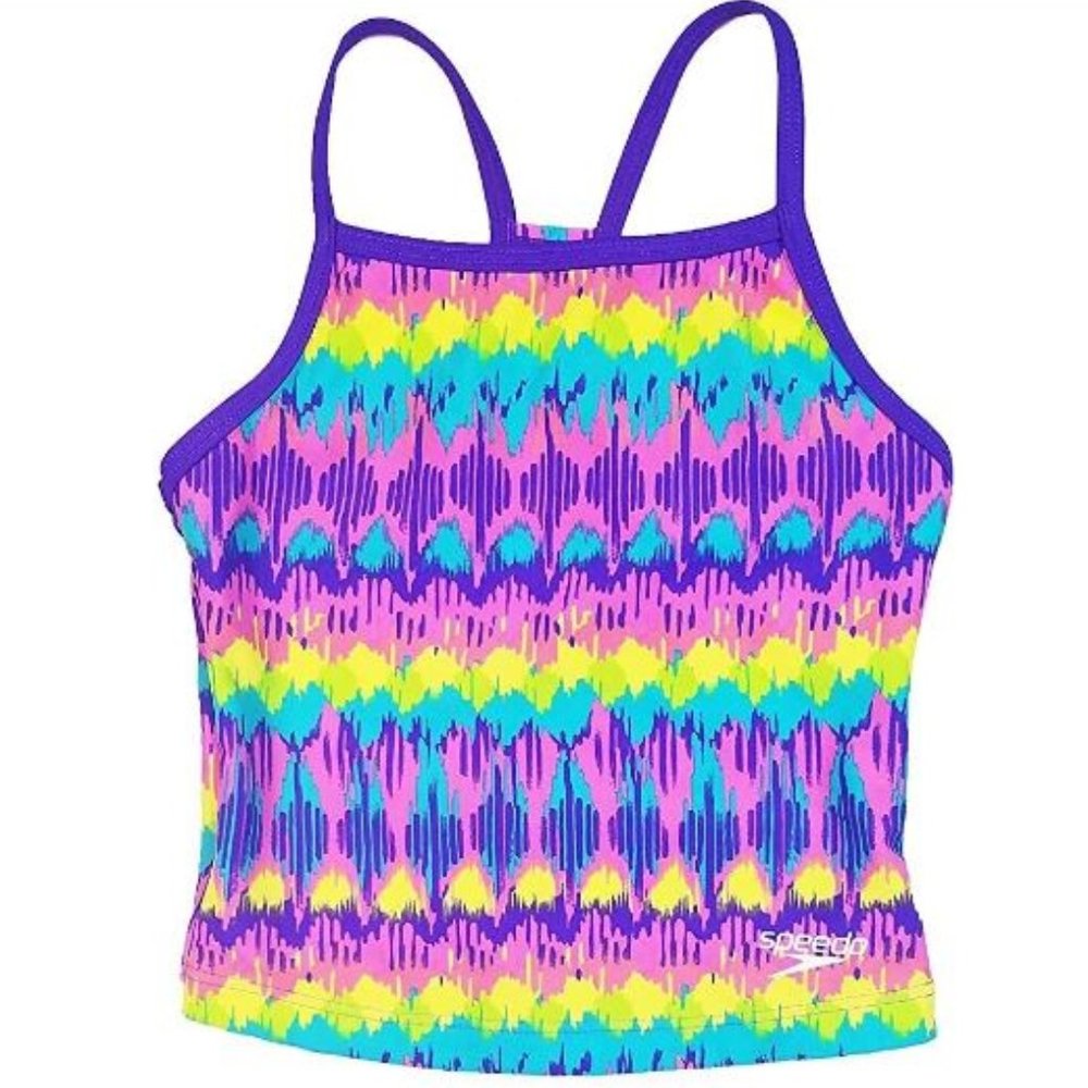 NEW SPEEDO Girls Purple Teal Reflection Tankini Swimsuit Top Sizes 10 and 14
